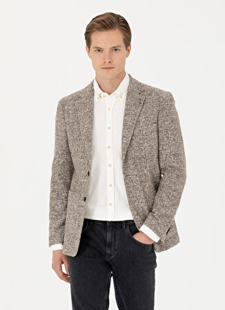 Cacharel Slim Fit Bej Erkek Ekose Ceket ARISA
