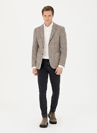 Cacharel Slim Fit Bej Erkek Ekose Ceket ARISA