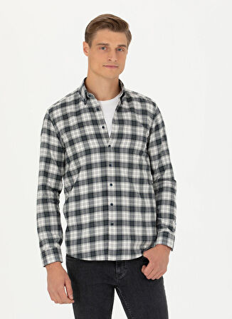 Cacharel Slim Fit Klasik Yaka Ekose Taş Erkek Gömlek VITO