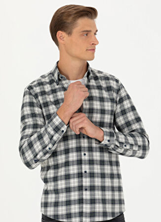 Cacharel Slim Fit Klasik Yaka Ekose Taş Erkek Gömlek VITO