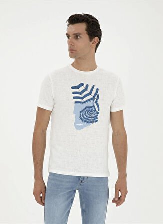 Cacharel Bisiklet Yaka Baskılı Beyaz Erkek T-Shirt SPIDE