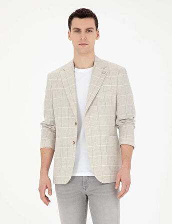 Pierre Cardin Erkek Slim Fit Keten Ekose Ceket 1853881