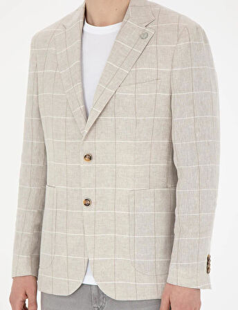 Pierre Cardin Erkek Slim Fit Keten Ekose Ceket 1853881