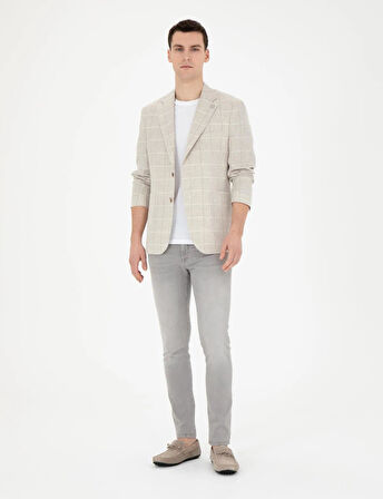 Pierre Cardin Erkek Slim Fit Keten Ekose Ceket 1853881