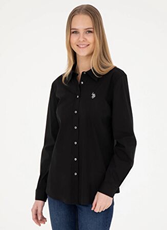 U.S. Polo Assn. Slim Fit Gömlek Yaka Siyah Kadın Gömlek CRISY024Y