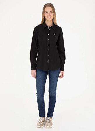 U.S. Polo Assn. Slim Fit Gömlek Yaka Siyah Kadın Gömlek CRISY024Y