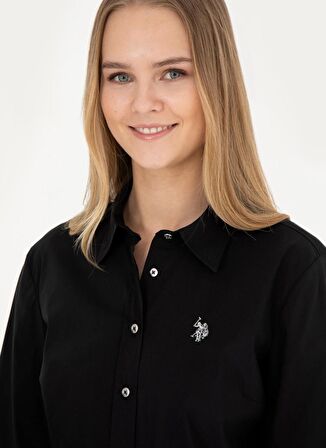 U.S. Polo Assn. Slim Fit Gömlek Yaka Siyah Kadın Gömlek CRISY024Y