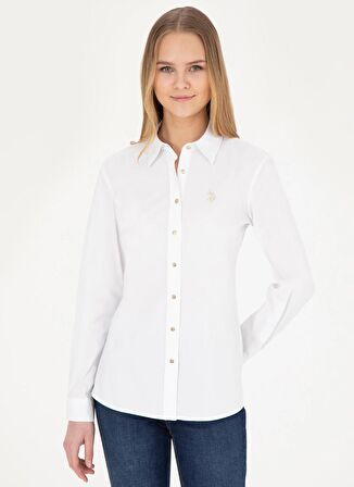 U.S. Polo Assn. Slim Fit Gömlek Yaka Beyaz Kadın Gömlek CRISY024Y