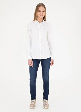 U.S. Polo Assn. Slim Fit Gömlek Yaka Beyaz Kadın Gömlek CRISY024Y