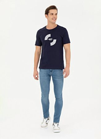 . Bisiklet Yaka Lacivert Erkek T-Shirt YAMO