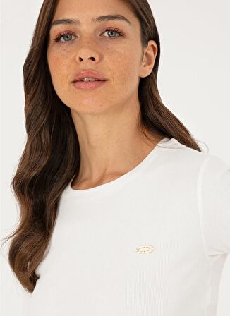 U.S. Polo Assn. Bisiklet Yaka Ekru Kadın T-Shirt PRUE