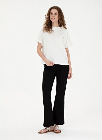 U.S. Polo Assn. Bisiklet Yaka Ekru Kadın T-Shirt PATRIC