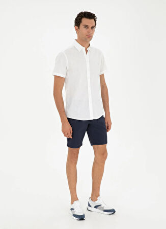 Beyaz Erkek Düğmeli Slim Fit Gömlek CAHAR KISA