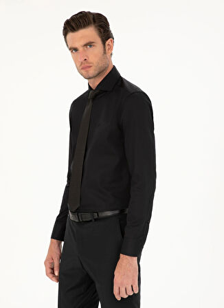 Cacharel Slim Fit Gömlek Yaka Düz Siyah Erkek Gömlek GOSHAİ
