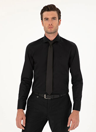 Cacharel Slim Fit Gömlek Yaka Düz Siyah Erkek Gömlek GOSHAİ