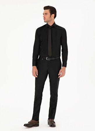 Cacharel Slim Fit Gömlek Yaka Düz Siyah Erkek Gömlek GOSHAİ