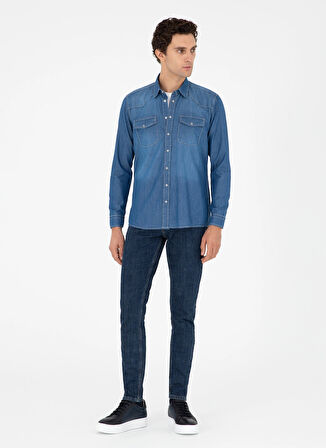 Cacharel Normal Bel Slim Paça Slim Fit Lacivert Erkek Denim Pantolon KAI