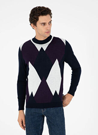 Cacharel Balıkçı Yaka Regular Fit Desenli Lacivert Erkek Kazak GRAZ