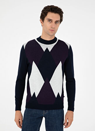 Cacharel Balıkçı Yaka Regular Fit Desenli Lacivert Erkek Kazak GRAZ