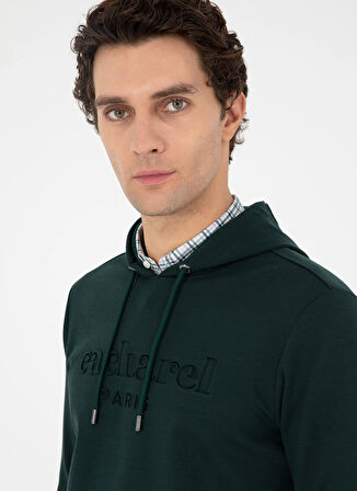 Cacharel Kapüşon Yaka Düz Zümrüt Yeşili Erkek Sweatshırt JAEN