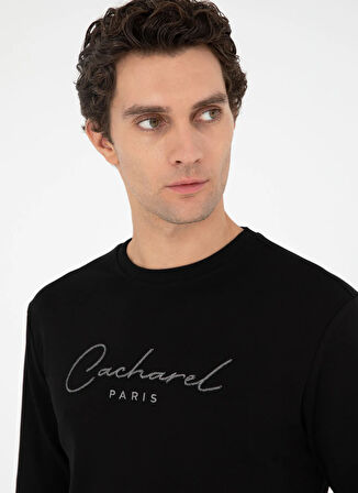 Cacharel Kapüşon Yaka Baskılı Siyah Erkek Sweatshırt SHELDON