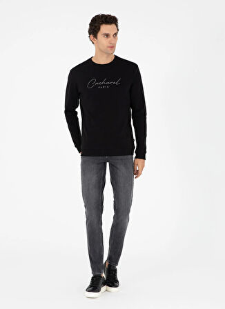 Cacharel Kapüşon Yaka Baskılı Siyah Erkek Sweatshırt SHELDON