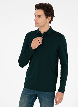 Cacharel Polo Yaka Düz Zümrüt Yeşili Erkek Sweatshırt HERBERT