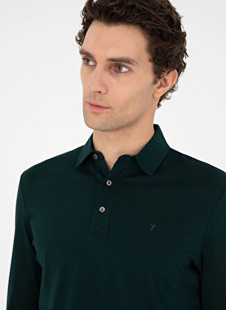 Cacharel Polo Yaka Düz Zümrüt Yeşili Erkek Sweatshırt HERBERT