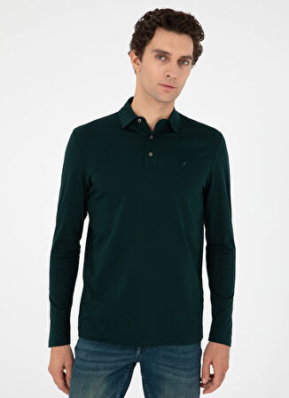 Cacharel Polo Yaka Düz Zümrüt Yeşili Erkek Sweatshırt HERBERT