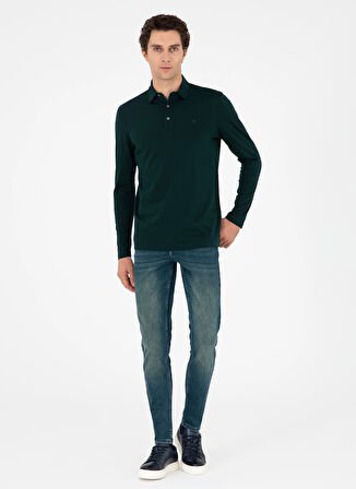 Cacharel Polo Yaka Düz Zümrüt Yeşili Erkek Sweatshırt HERBERT