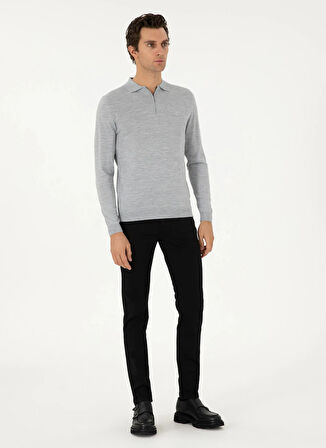 Cacharel Polo Yaka Regular Fit Düz Gri Erkek Kazak ELZIP