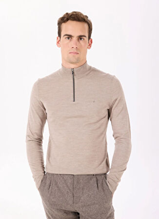 Cacharel Bisiklet Yaka Regular Fit Düz Vizon Erkek Kazak ELFER