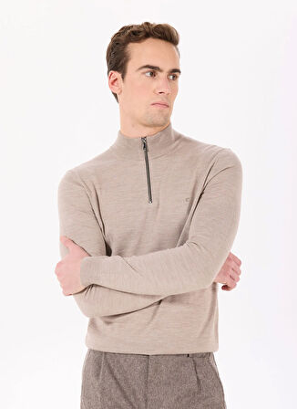 Cacharel Bisiklet Yaka Regular Fit Düz Vizon Erkek Kazak ELFER