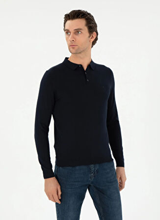 Cacharel Polo Yaka Slim Fit Düz Lacivert Erkek Kazak ELIP