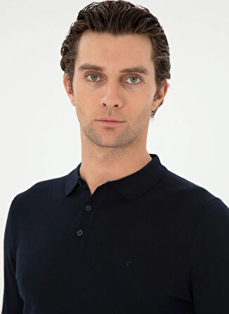 Cacharel Polo Yaka Slim Fit Düz Lacivert Erkek Kazak ELIP