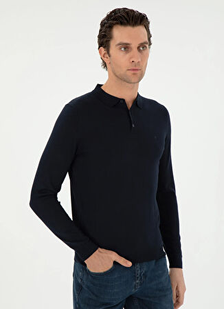 Cacharel Polo Yaka Slim Fit Düz Lacivert Erkek Kazak ELIP