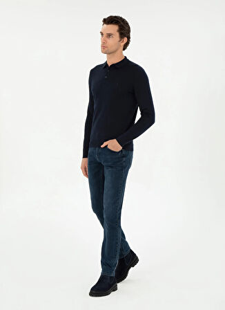 Cacharel Polo Yaka Slim Fit Düz Lacivert Erkek Kazak ELIP