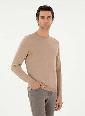 Cacharel Bisiklet Yaka Slim Fit Düz Bej Erkek Kazak CASSA