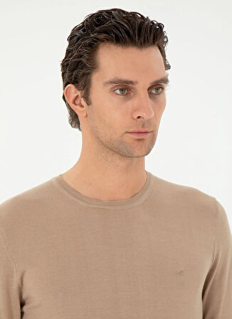 Cacharel Bisiklet Yaka Slim Fit Düz Bej Erkek Kazak CASSA