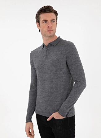 Cacharel Polo Yaka Slim Fit Düz Füme Erkek Kazak ELIP