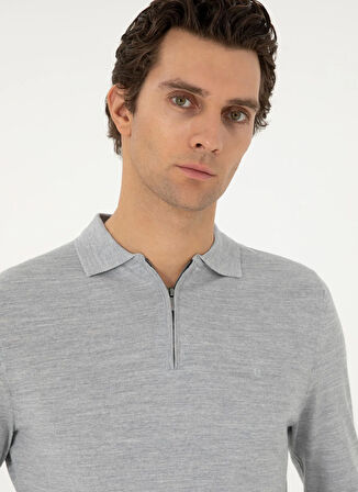 Cacharel Polo Yaka Regular Fit Düz Gri Erkek Kazak ELZIP