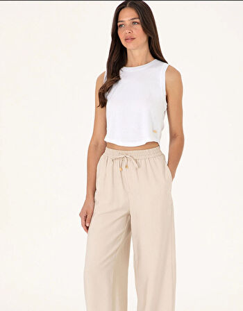 U.S. Polo Assn. Ekru Kadın Loose Fit Pantolon DMK.2107035ECOLE.