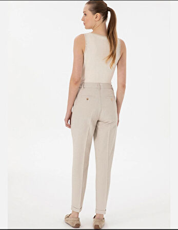 U.S. Polo Assn. Haki Kadın Çizgili Keten Karışımlı Carrot Fit Kanvas Pantolon DMK.2185010EGON25Y.
