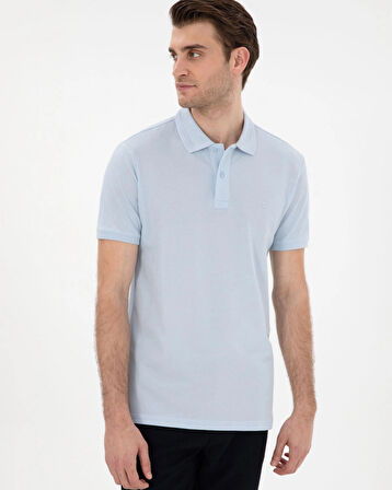 Pierre Cardin Açık Mavi Kıvrılma Yaka  Erkek Slim Fit Polo T-Shirt DMK.SUNNY.