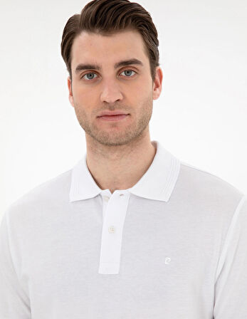 Pierre Cardin Beyaz Kıvrılmaz Yaka  Erkek Slim Fit Polo T-Shirt DMK.SUNNY.