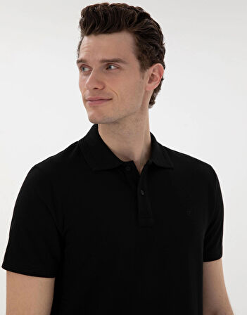 Pierre Cardin Siyah Kıvrılmaz Yaka  Erkek Slim Fit Polo T-Shirt DMK.SUNNY.