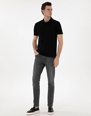Pierre Cardin Siyah Kıvrılmaz Yaka  Erkek Slim Fit Polo T-Shirt DMK.SUNNY.