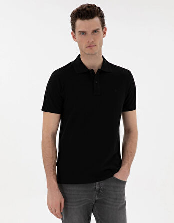 Pierre Cardin Siyah Kıvrılmaz Yaka  Erkek Slim Fit Polo T-Shirt DMK.SUNNY.