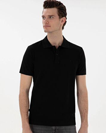 Pierre Cardin Siyah Kıvrılmaz Yaka  Erkek Slim Fit Polo T-Shirt DMK.SUNNY.