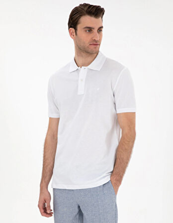 Pierre Cardin Beyaz Kıvrılmaz Yaka  Erkek Slim Fit Polo T-Shirt DMK.SUNNY.